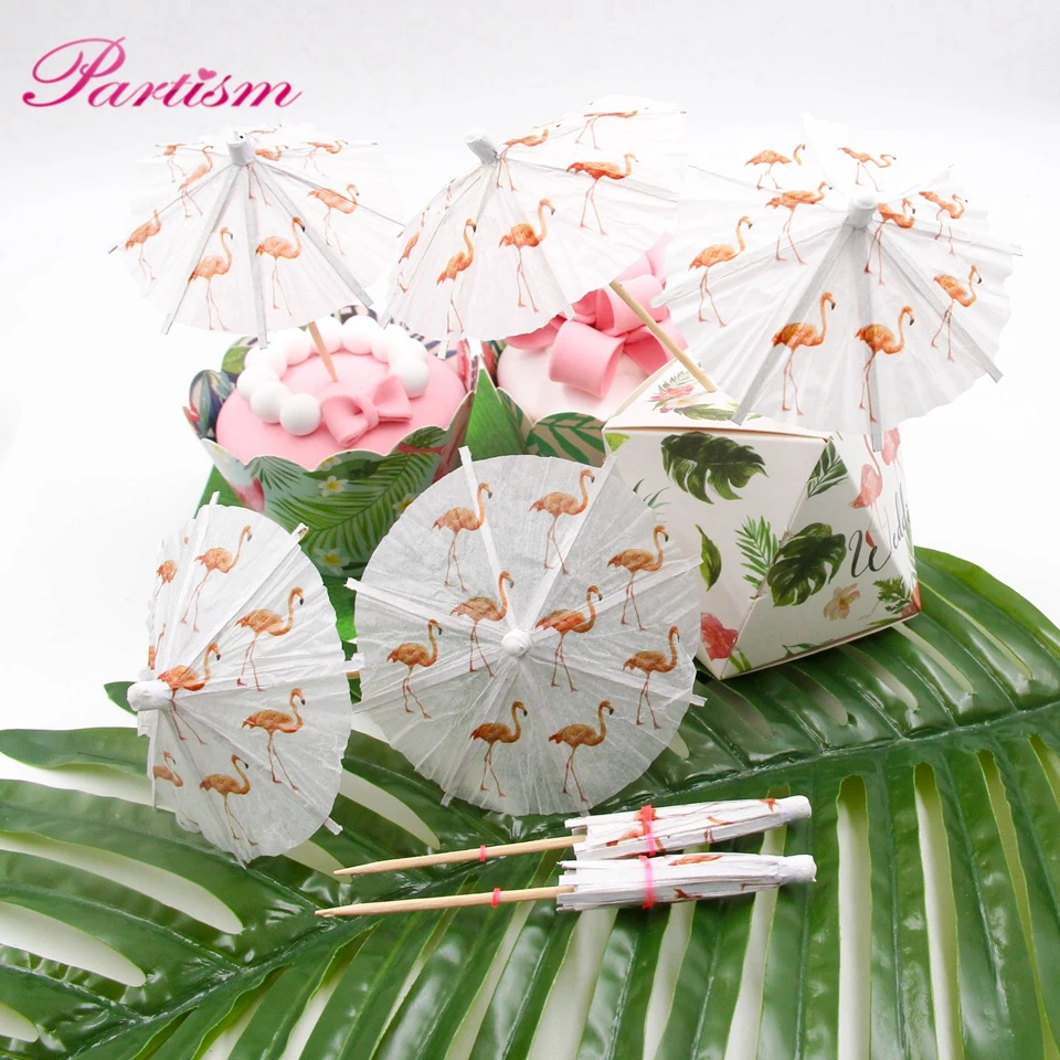 

1set Flamingo DIY Cocktail Parasols Paper Umbrella Drink Picks Cake Topper Picks Paperboard Crafts For Birthday/Party Supplies