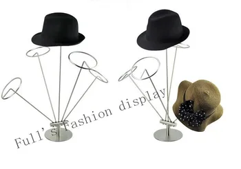 

Free shipping fashion high quality five rings Stainless steel hat display holder cap showing stand wig hat display stand rack