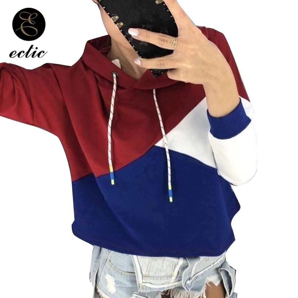 Цвет Block Hoodie Полерон Mujer 2019 Harajuku Kawaii Свитшот оверсайз печати Лоскутная Женская толстовка с капюшоном шнурок пуловер Bts