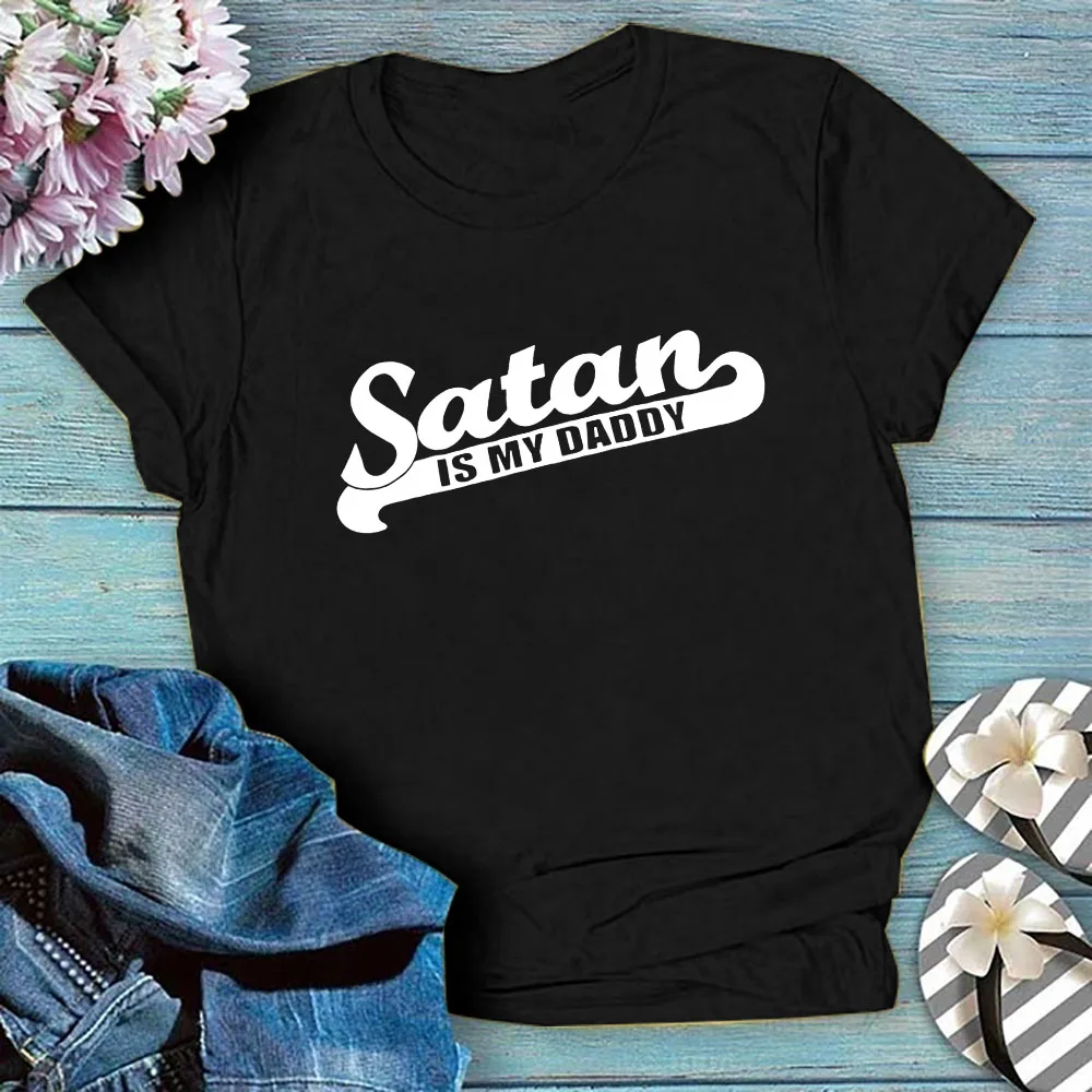 

2QIMU Women Printed Satan is my Daddy Loose Fashion Summer Casual O-Neck Tshirt Tops Short-sleeved Top Tees for Women