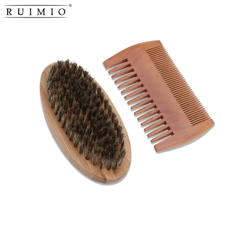 Mustache Beard Brush Comb Set Bristle Brush and Bamboo Combin Combs