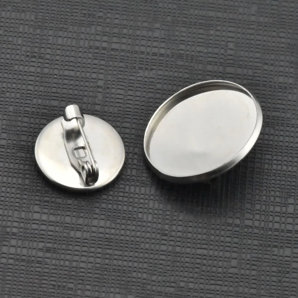 

10pcs/lot Stainless Steel Brooch Base Setting With Safety Pin 12-30mm Blank Round Cameo Cabochon Base for DIY Jewelry Making