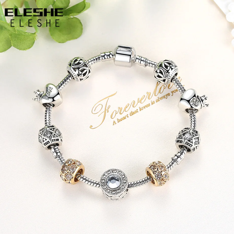 ELESHE Fashion Crystal Beads Bracelet & Bangle For Women Simple Yellow Gold Round Charm Bracelets Pulseras Mujer Jewelry Party