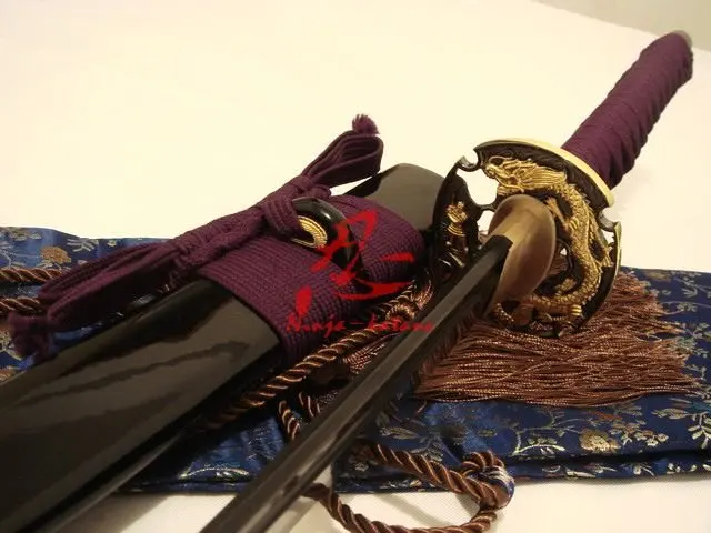 Ручная ковка кованая черная Складная сталь японская katana Цуба В Форме Дракона|sword