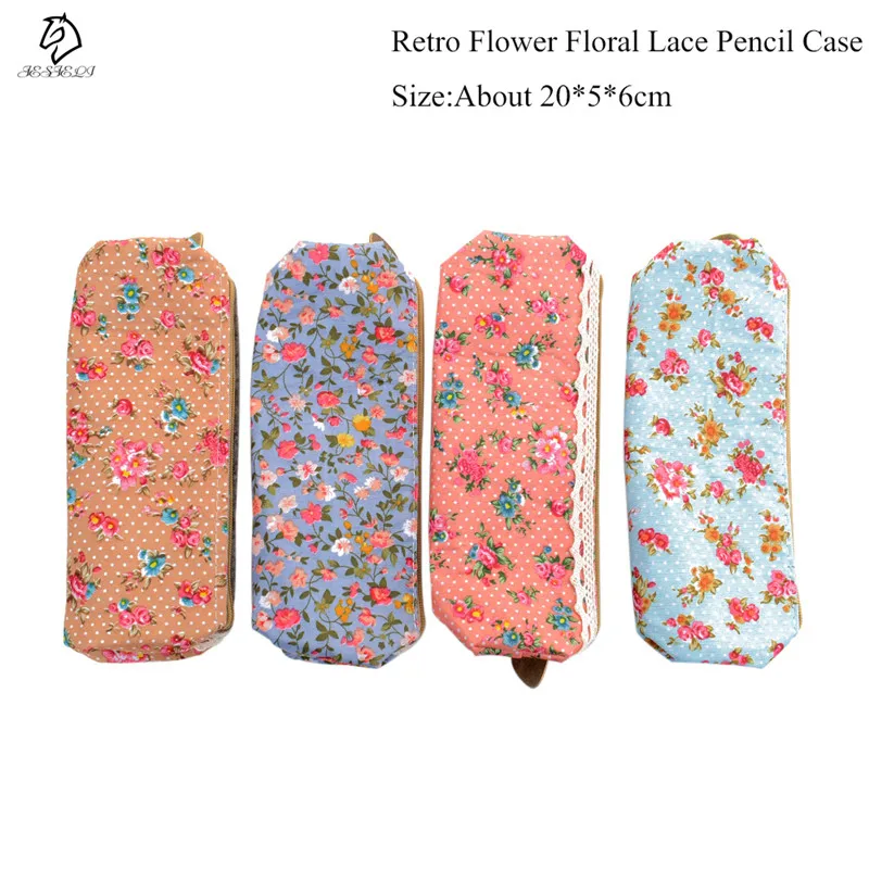 

1pcs Fashion Mini Retro Flower Floral Lace Pencil case pen bag Multi-Function Zipper Pencil Holder Bag Gift Stationery