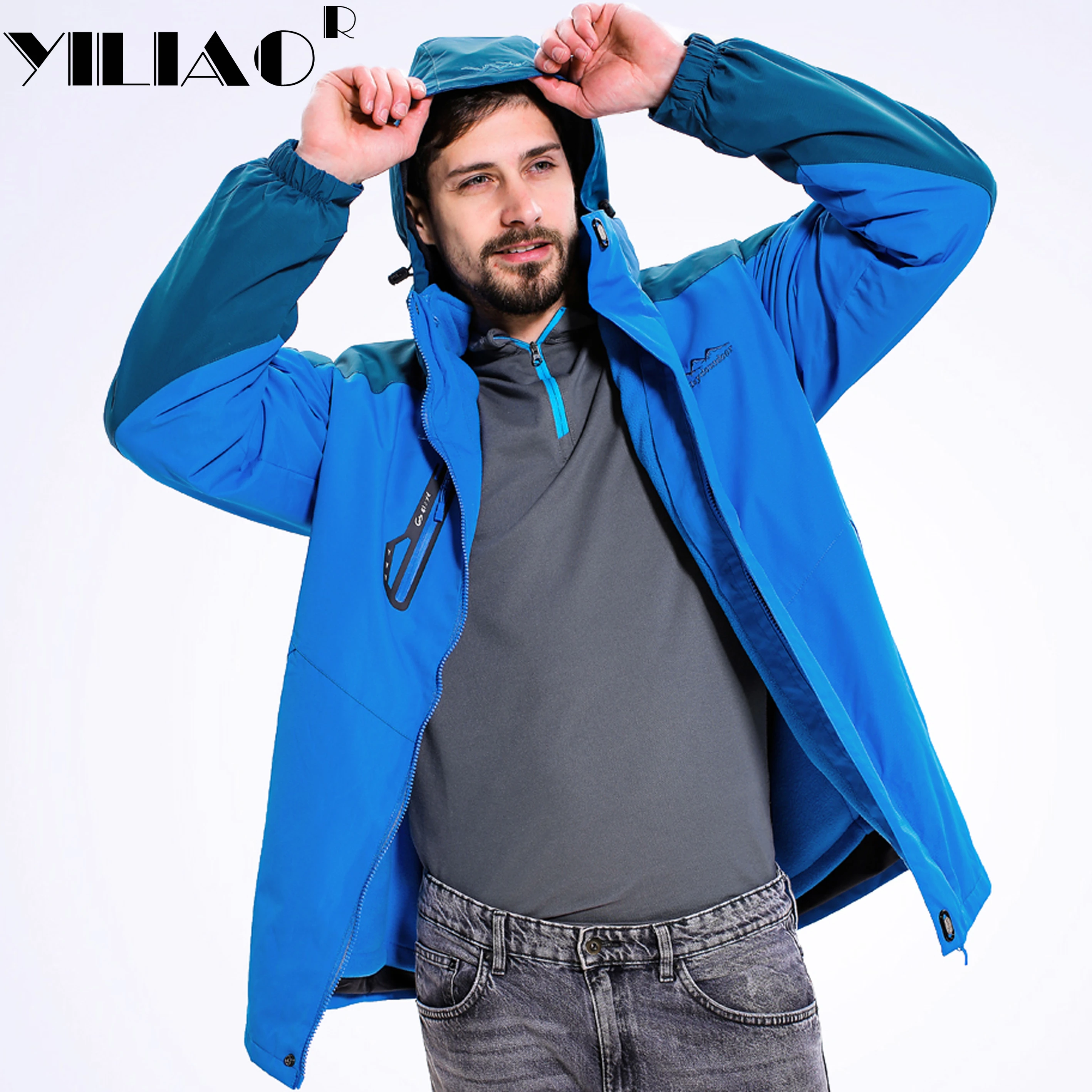 

Winter Men Casua Jacket Warm Thick Coat Three In One Waterproof Breathable Fishing Men Outdoor Jacket Polaire Homme Fishing Suit