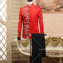 Костюм+ брюки) китайский стиль торжественный свадебный наряд традиционные устанавливает китайские туника костюм хоста пальто костюмы одежда XS-XL