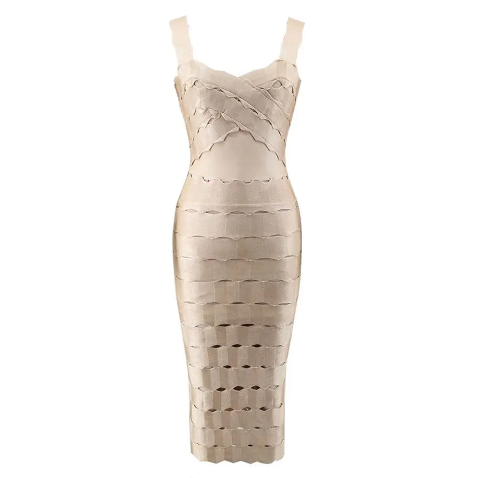 

Sleeveless Apricot Spaghetti Strap backless Hollow Out New 2017 Women Summer Party backless Bandage Evening Bodycon Dress
