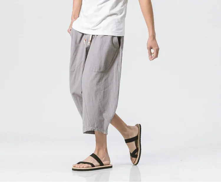 2022 Man Cotton Linen Wild Leg Pants Casual Loose Calf-Length Pants Man Bloomers Summer Baggy Male Traditional Pants Trousers linen harem pants