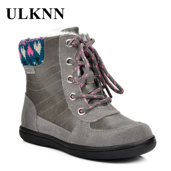 

ULKNN Winter Kids Boots Girls Boots Children Warm Plush Sole Snow Fur chaussure Patch Snow Footwear bota infantil menina