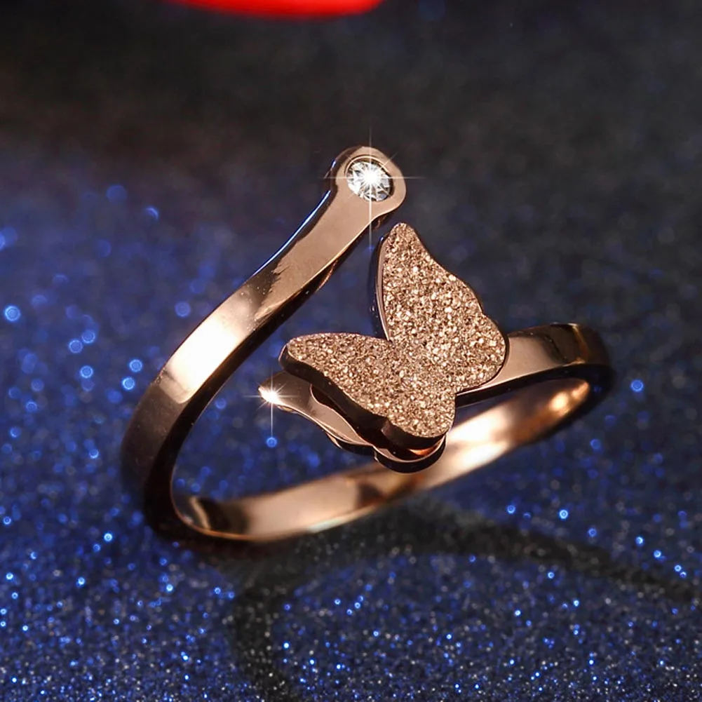 Girls Rose Gold Color Party Ring Fashion Butterfly Cute Ring Quality