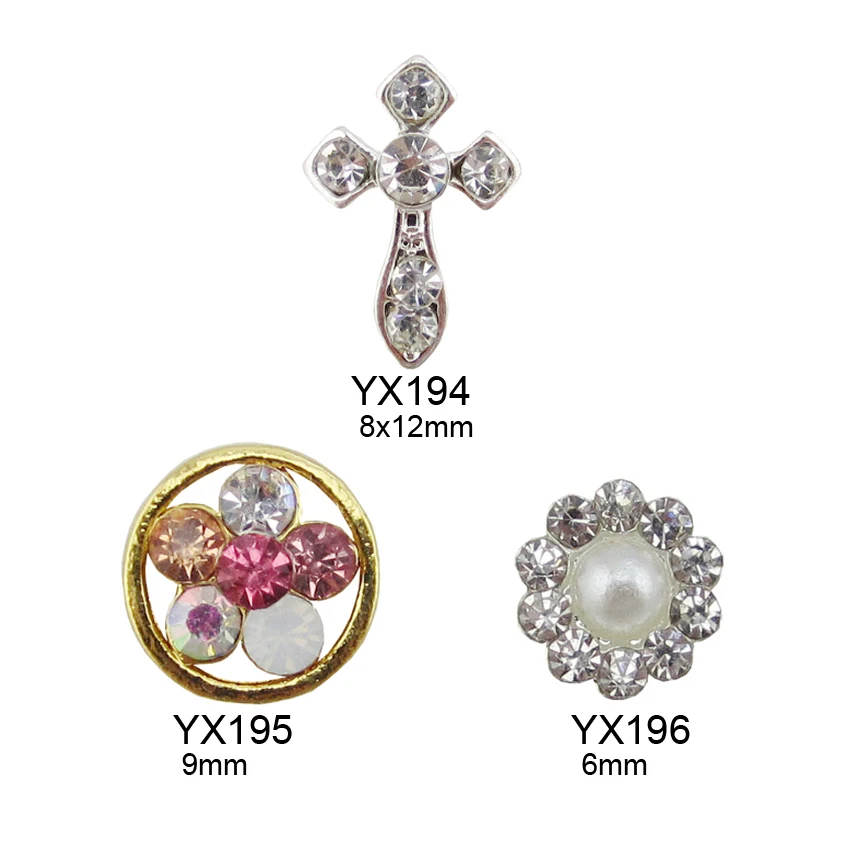 

10pcs crystal rhinestones cross nail art pearl flower decorations 6mm round studs for nails YX194