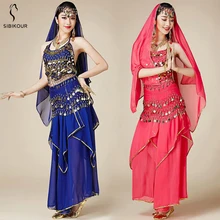 Костюм для танца живота, набор, Болливуд, Восточная юбка для танца живота, Цыганское Платье для танца, для взрослых женщин, топ, юбка, пояс, вуаль