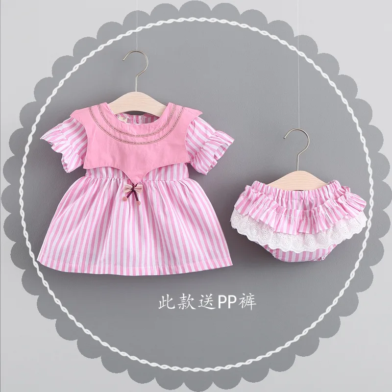 

New born baby clothes set Summer striped baby girls dress +shorts suit 1 year birthday infant princess dress toddler clothing