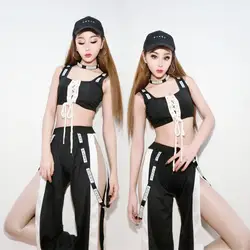 Новый Ночной магазин ds костюмы бар певица dj платье для выступлений на сцене хип-хоп танец практика черный и белый раздельные брюки