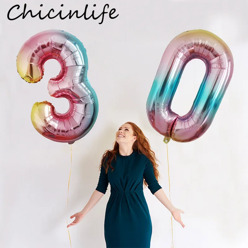 Chicinlife 2Pcs 32inch Gradient Color Number Foil Balloons Birthday Party Decoration 30 40 50 60 Year Olds Anniversary | Дом и сад