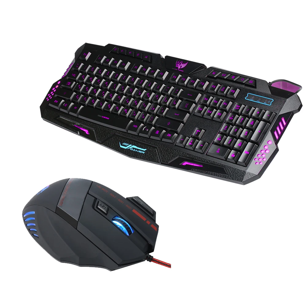 

J20 Gaming Keyboard Mouse Combo USB Wired Keyboard 114 Key Gaming Mouse Mice Adjustable 3200DPI Colorful Backlit Russian&English