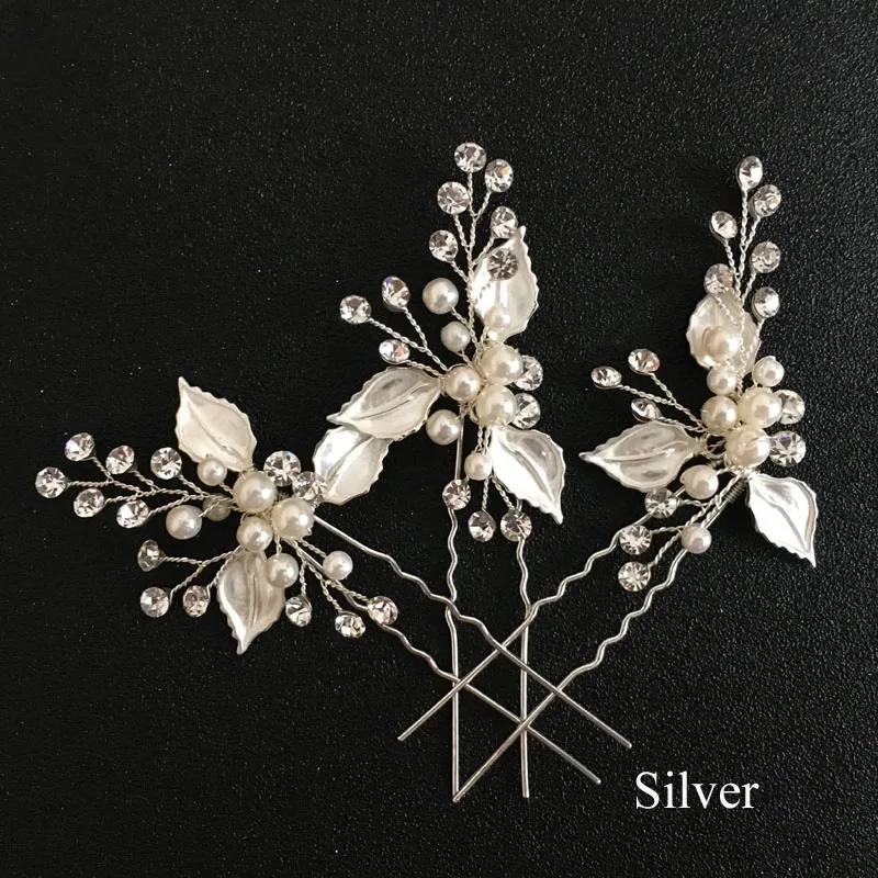 SLBRIDAL серебряные прозрачные кристаллы жемчуг цветок свадебные заколки для волос свадебные наклейки для волос аксессуары для волос подружки невесты женские украшения