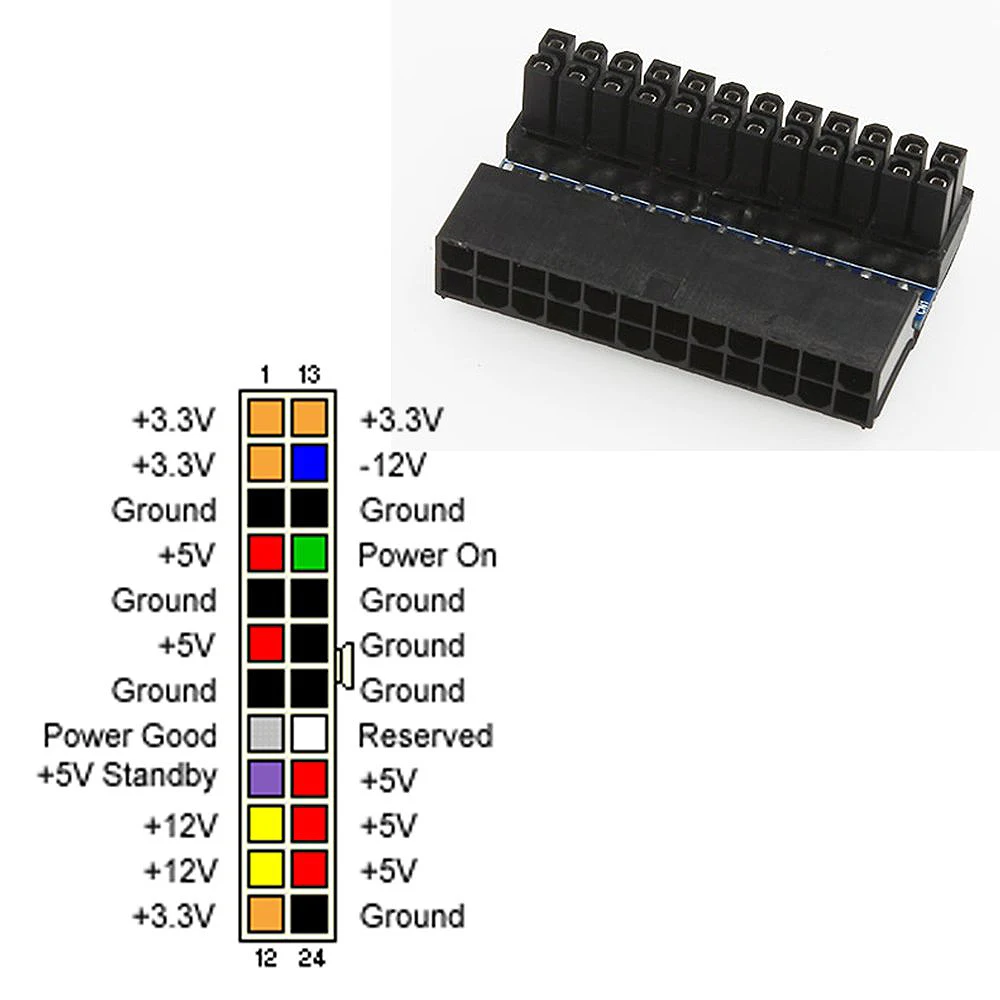 Atx 24 Pin Женский до 24 Pin Мужской адаптер с прямым углом для настольных ПК блок питания