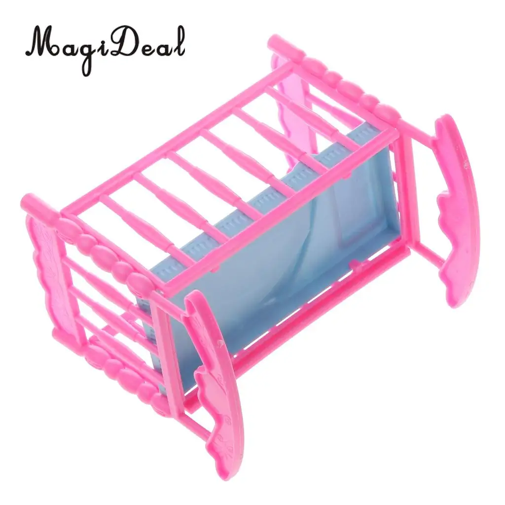 1/6 Pink Baby Cradle Bed+Stroller Model Dollhouse Miniature Furniture for Dolls Accs Kids Children Pretend Play Toys