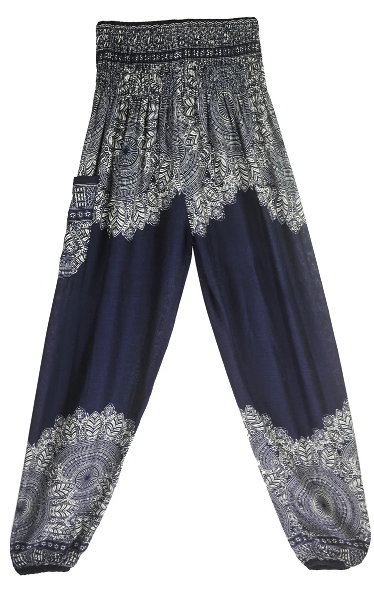 JIGERJOGER тайский стиль хлопок Леггинсы для йоги бирюзовые синие прямые шаровары эластичный пояс пляжные штаны