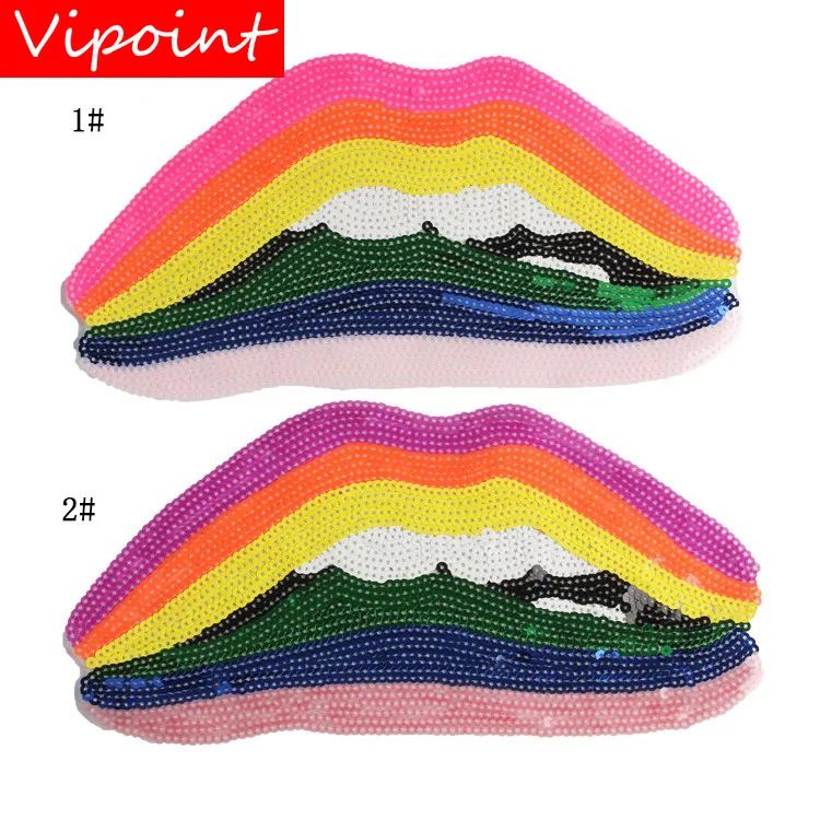 

VIPOINT embroidery Sequins big lip patches rainbow patches badges applique patches for clothing JW-52