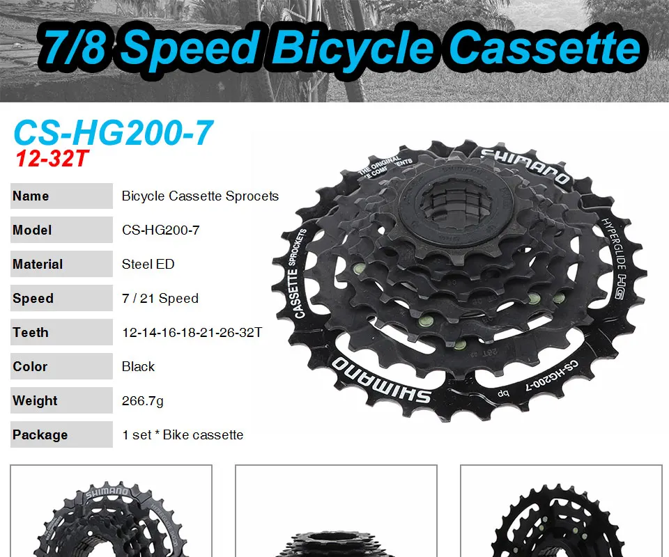 MTB Bicycle Transmission Parts CS-HG200-7/8 Cassette Bike Freewheel Cassettes 12-14-16-18-21-24-28-32T 7S/8S Speed Bike Flywheel