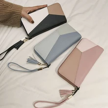 Новинка, модные женские кошельки, кошелек на молнии, длинные лоскутные кошельки с панелями для дам, трендовые Кошельки для монет, держатель для карт, кожа