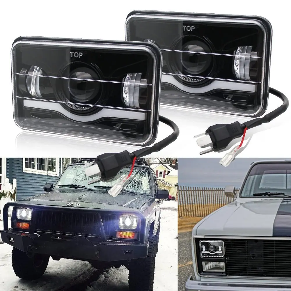 Chrome 12V 24V 4x6 Inch LED Headlight 45W Sealed Beam Led Work Light With H4 Plug Replacement for Motorcycle Headlights (11)