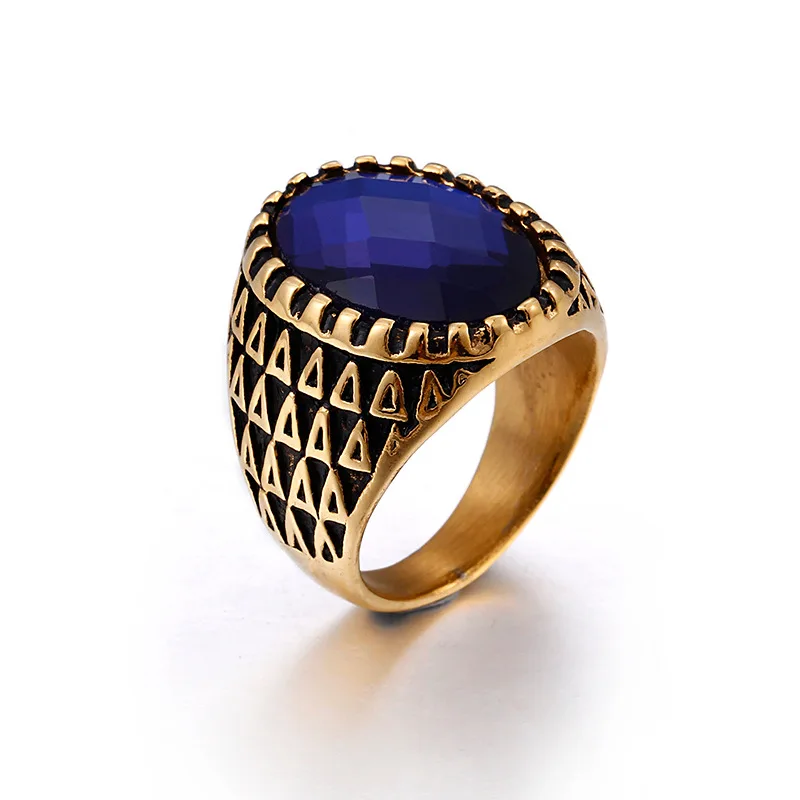 

Vintage embossed ring red stone men domineering ring Titanium steel jewelry