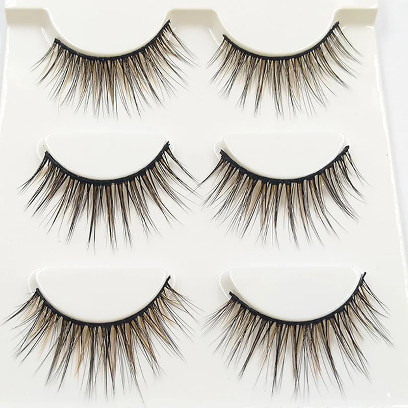 

3D-15 Exaggerated Color False Eyelashes Brown Black Cross Messy Thick 3D Fake Eyelashes Latin Show Makeup Tools Eye Lashes