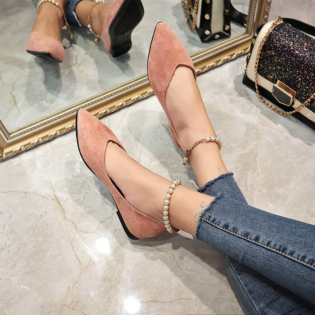 

Women Ladies Fashion Buckle Strap String Bead Shoes Solid Pointed Toe Pearls String Bead Buckle Single Shoes