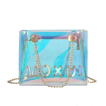 

Hot Summer Laser Shoulder Bag WoMan Clear Handle Bag Patent Leather Cross Body Bag With Adjustable Chain For Shinny Outlook