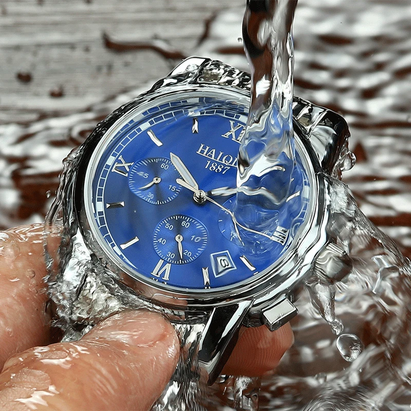 HAIQIN Stainless Steel Quartz Watches Men Luxury Brand Chronograph Business Wristwatch Waterproof Quartz Wristwatch Mens Clock