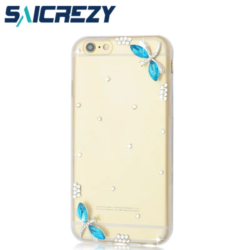 Синяя сумка со стрекозой для iphone 4 4S 5 5S se 5c 6 6s plus X XS Max XR 7 8 чехол стразами |