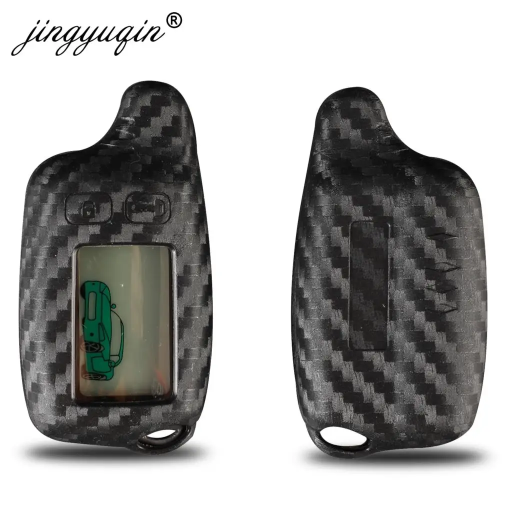 

jingyuqin Carbpn Key Case Silicone Cover for Tomahawk TW9010 TW9030 TW9020 Remote Control LCD Keychain 2 Way Sensor Protection