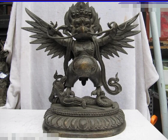 

12"Tibet Classicism Bronze Carved Garuda Buddha Statue