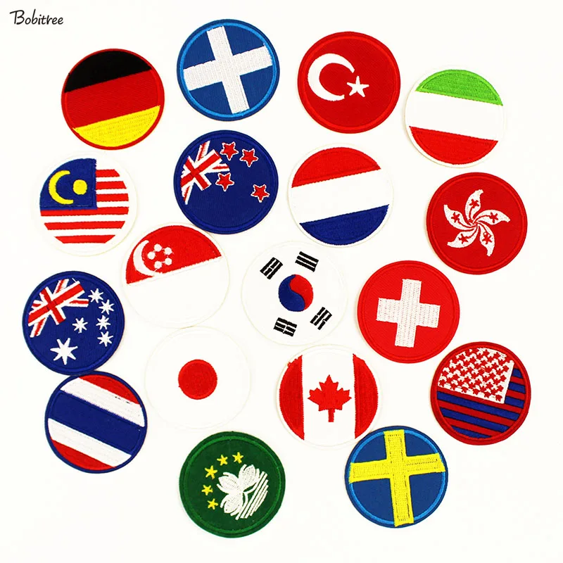 

Round Usa Australia Netherlands Flag Embroidered Patch Iron on Badges Appliques Clothing Stickers DIY Patchwork