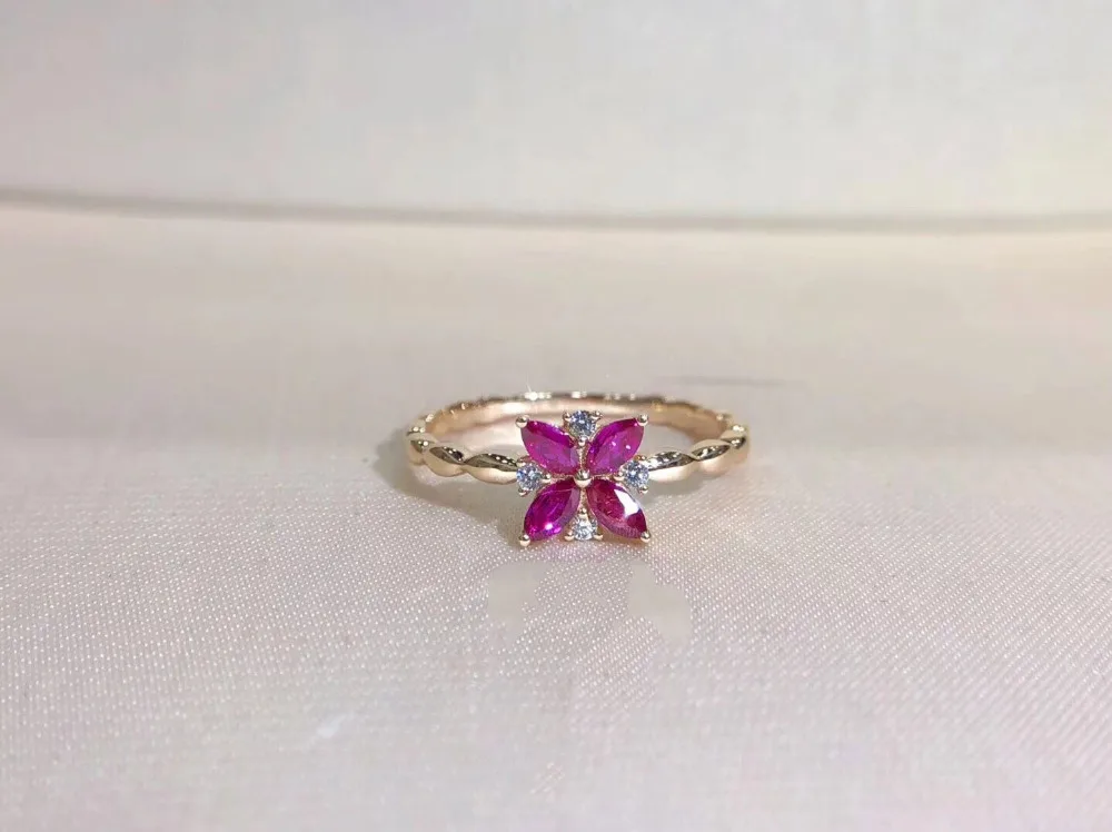 

Solid 14K Rose Gold Natural Full Cut Diamond Blood Ruby Engagement Ring