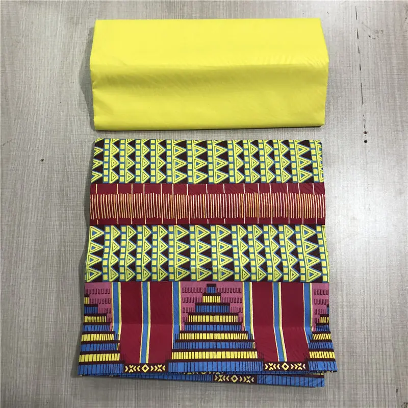 Yellow african kente prints wax fabric polyester sewing fabric wax style design african prints polyester 4 yards AW30