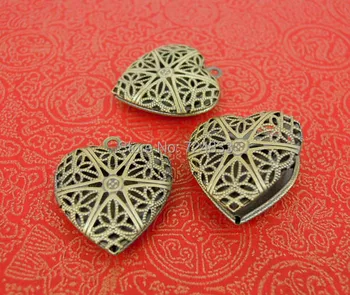 

20x5mm Filigree Heart Essential Oil Aromatherapy Diffuser Photo Locket Pendant Antique Bronze tone Brushed Brass Findings