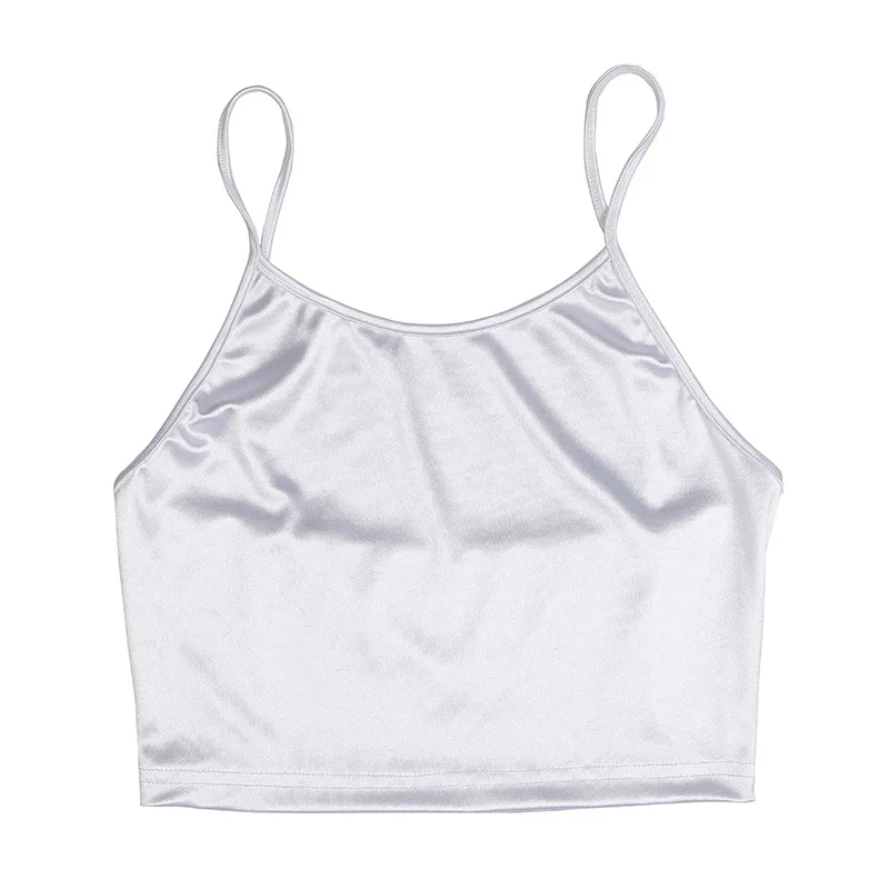 Летняя блузка на бретелях пикантные Топы Croptop Женская укороченная троптоп Tanktop атласный Feminino топ на бретелях Haut Femme Blusa Bralet