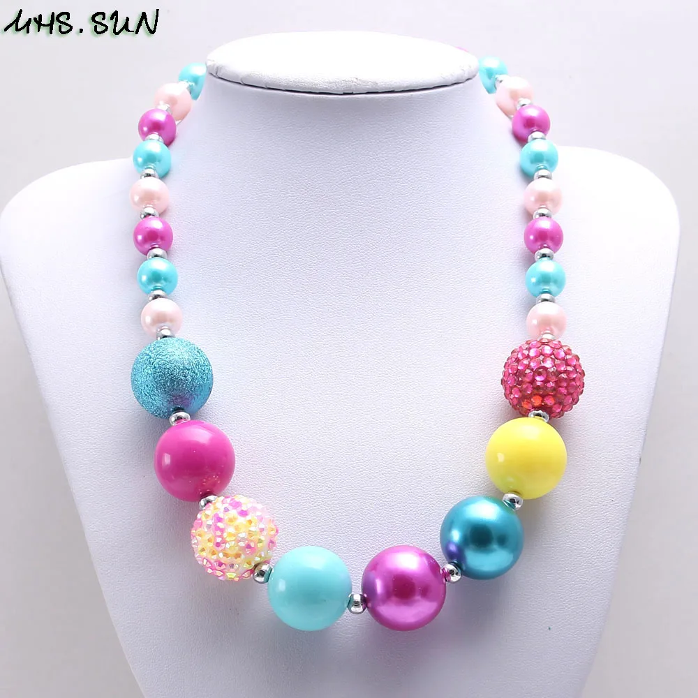 BN612 (11) Fashion Spring Colorful Kids Girls Chunky Beads Necklace Baby Girls Bubblegum Beads Necklace Charm Chunky Jewelry Gift