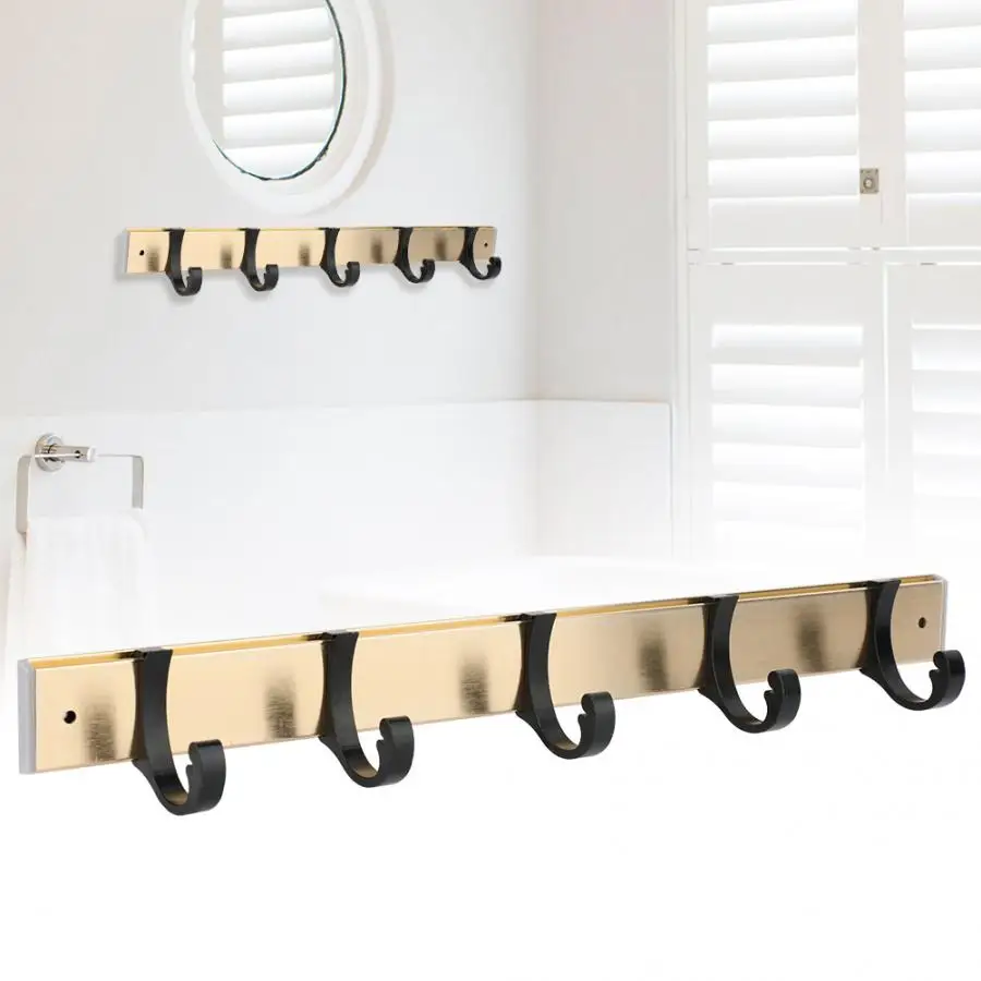 

5 Hooks Movable Wall Hook Home Bathroom Kitchen Wall Hanger Space Aluminum Retro Cloth Hanger Door Hooks Bathroom Supplies