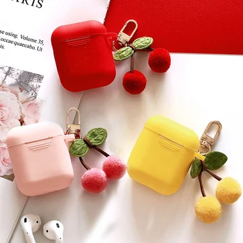 

For Airpods Case Fashion with key Ring Cherry Accessories Silicone Cases Bluetooth Wireless Earphone Charging Box For Air pods 2
