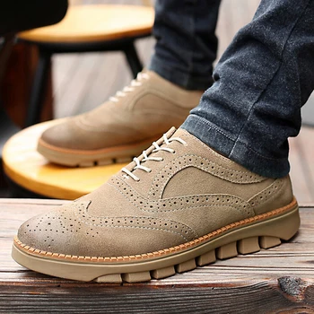 

Brockden Men Carved Brogue Shoes Fashion Platform Suede Leather Men Shoes Round Toe Thick Heel Genuine Leather Daily Oxfords