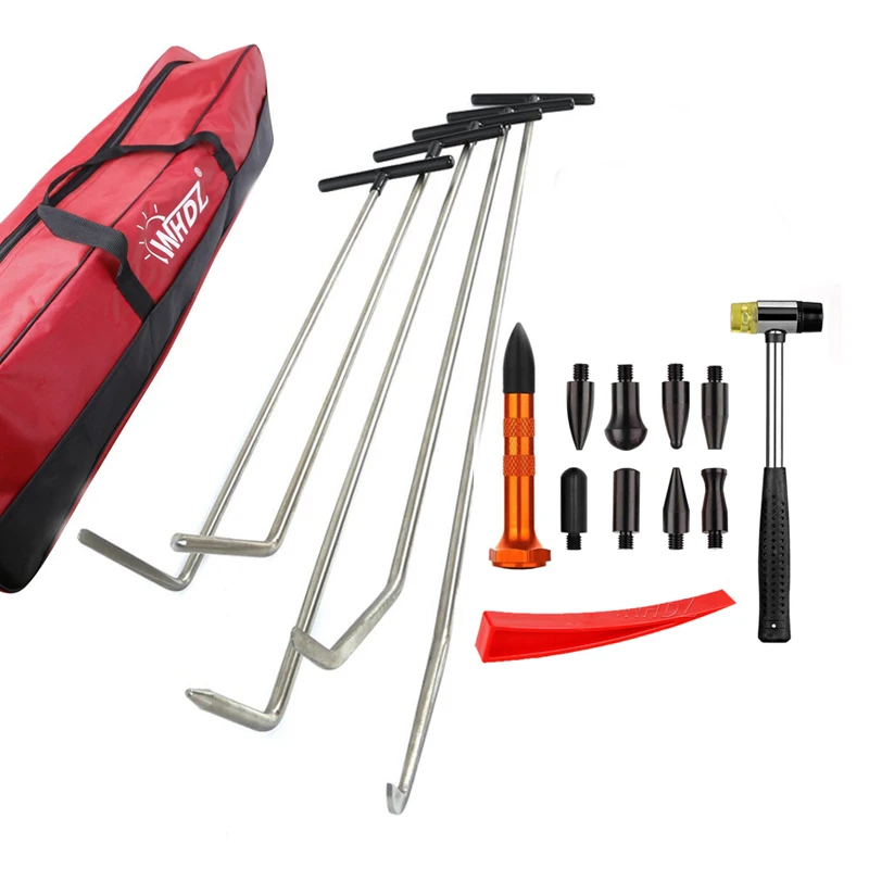 

WHDZ PDR Hook Tools Push Rod Car Crowbar Paintless Dent Repair Tools Ding Hail Puller Set with Tap Down PDR Pen Rubber Hammer