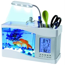 USB настольный мини аквариумный стеклянный ЖК-таймер светодиодный светильник светодиодный аквариумный аквариум Будильник Черный/белый