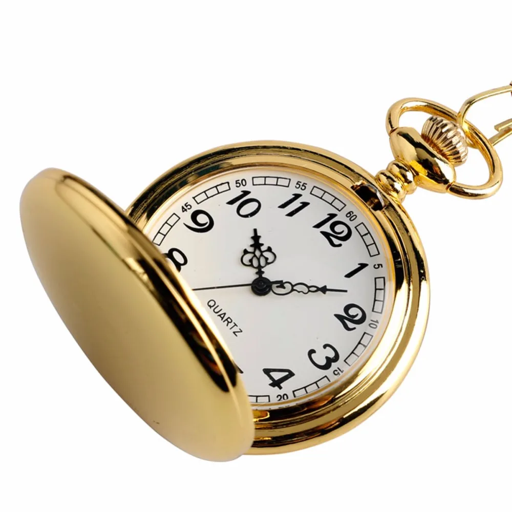 

2017 Gold Smooth Case Round Quartz Pocket Watches Luxury Antique Fob Clock Men Women Time Clock Gift With Necklace Chain