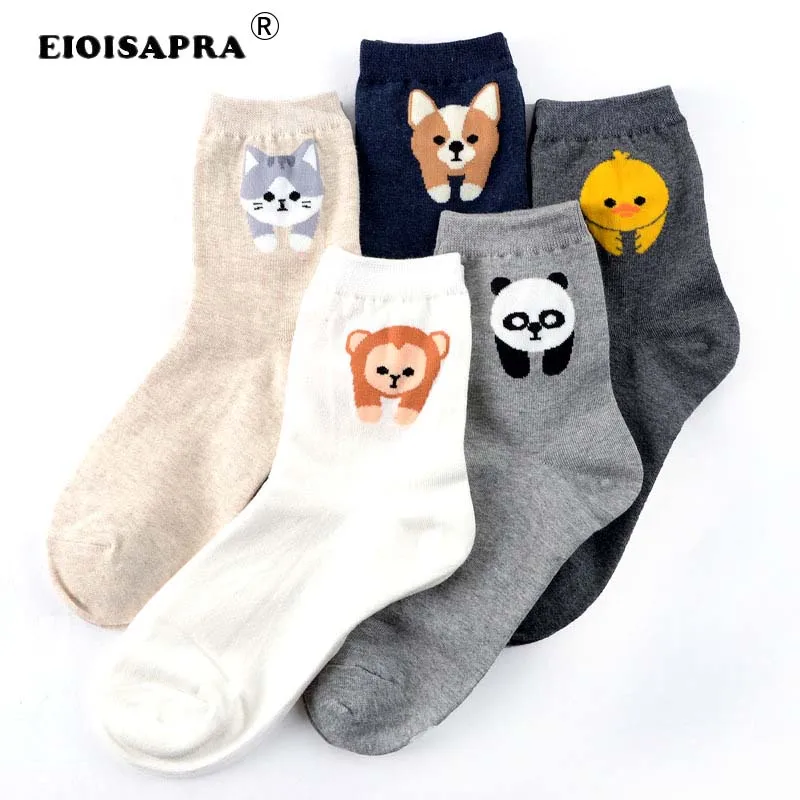 

[EIOISAPRA]Lovely Cartoon Monkey Panda Dog Cat Duck Kawaii Animal Women Socks Japanese Harajuku Funny Socks Calcetines Mujer
